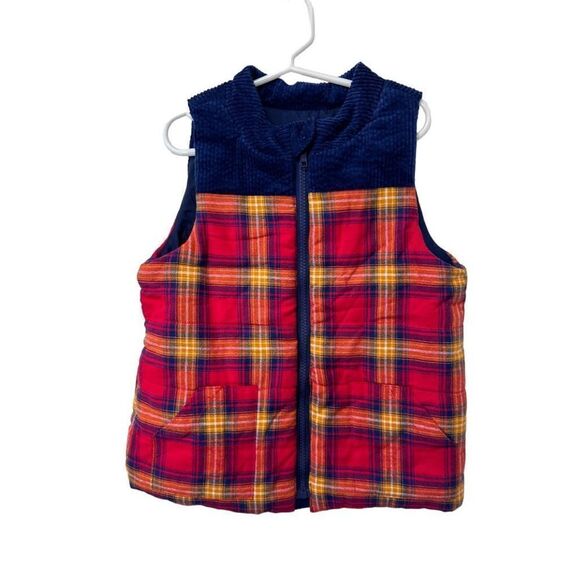 Tahari Colorblock Red Plaid Full Zip Child's Cotton Puffer Vest Unisex Size 7 - Picture 1 of 10